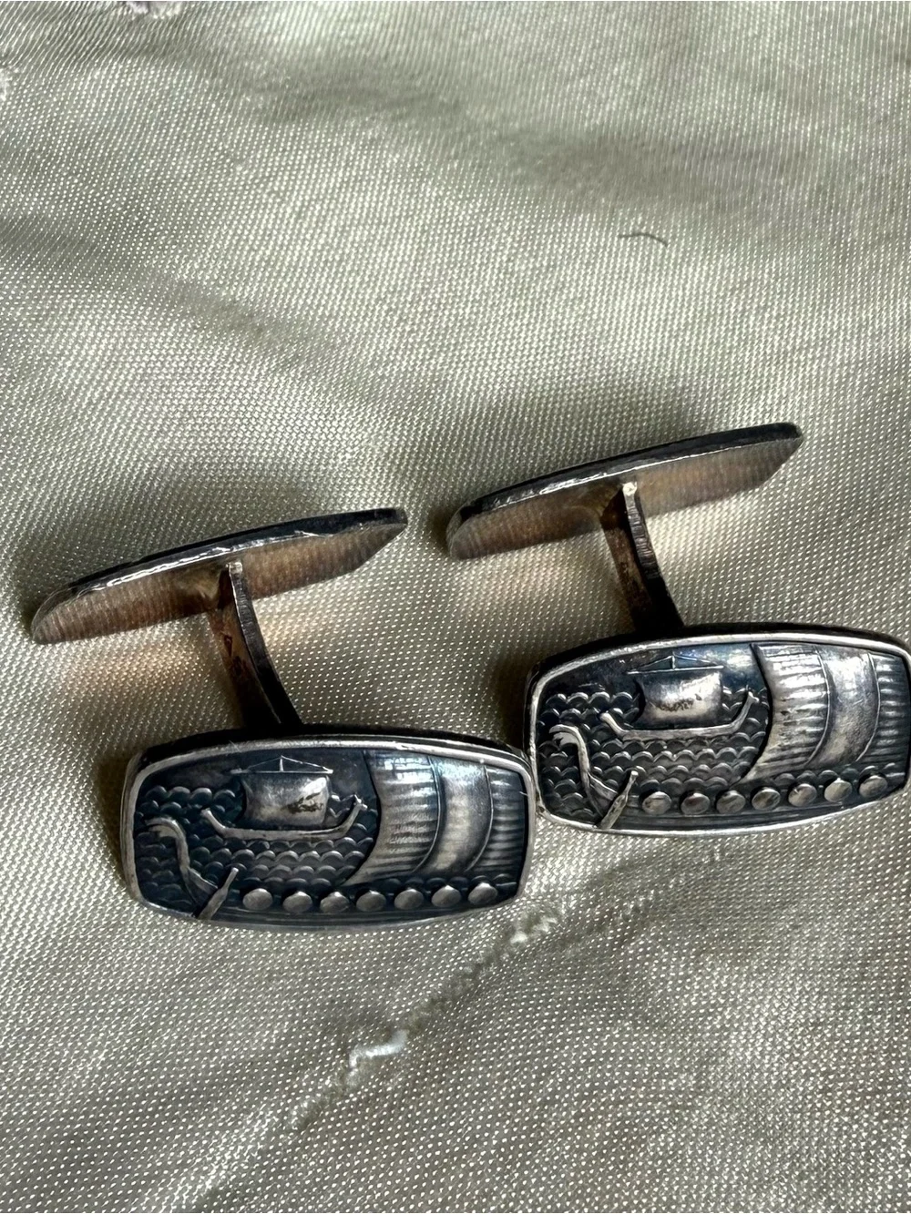 Vintage Silver Viking Ship Cufflinks - Men Accessories nautical marker 830